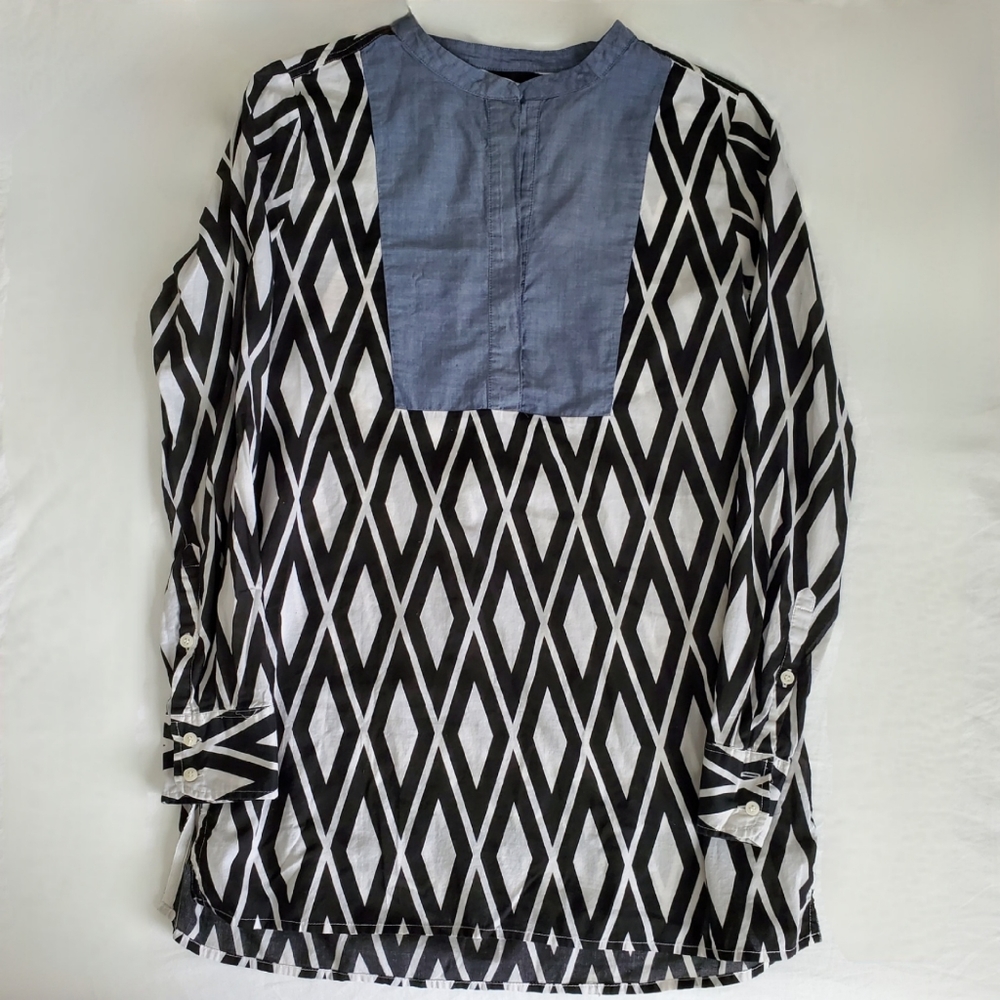 J. Crew Diamond Geometric Pattern Lightweight Long Sleeve Bib Tunic Small